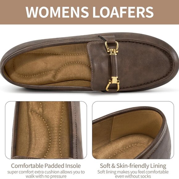 Women’s Faux Leather Loafers Casual Flats Comfort Slip On Rubber Sole Size 6 - Picture 3 of 6